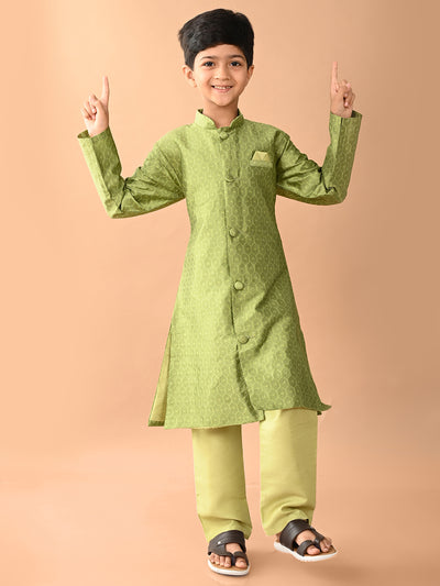 Embossed Button Down Straight Mandarin Collar Kurta Pajama Set