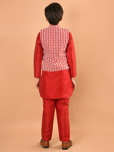 Solid Kurta Pajama Set with Embroidered Nehru Jacket