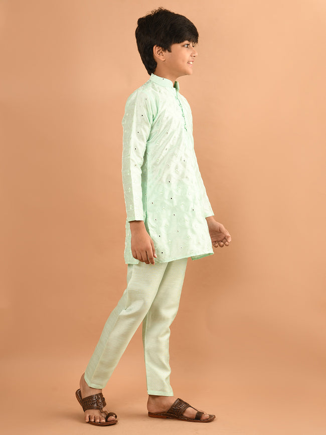 Embellished Button Down Straight Mandarin Collar Kurta Pajama Set