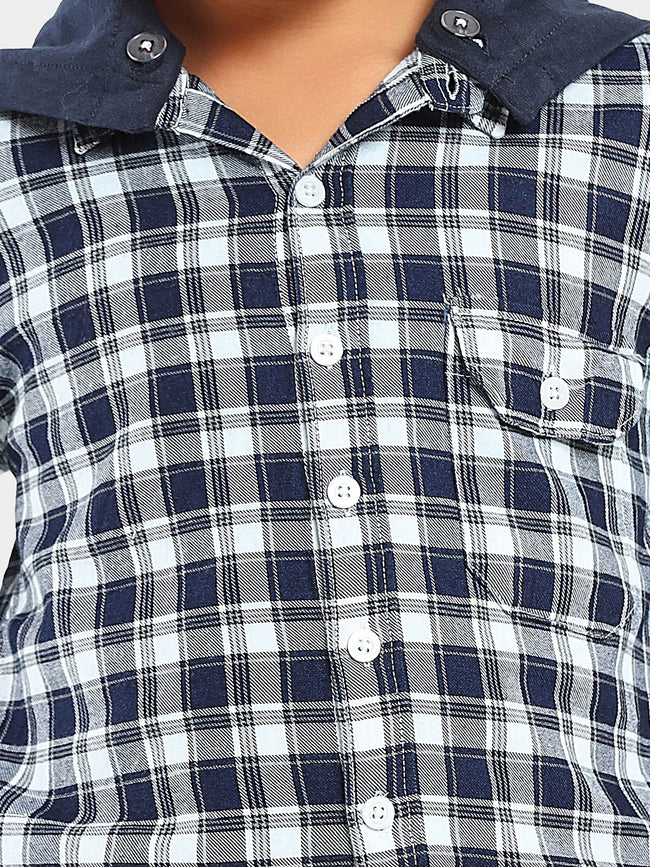Checked Full Sleeves Regular Wear Casual Shirt with Detachable Hood