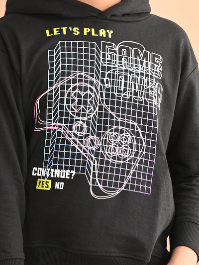 Boys Printed Full Sleeves Hooded Sweatshirt