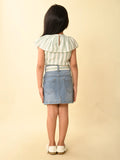 Stripes Printed Frilled Top with Denim A-line Skirt Set