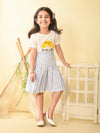 Text Printed Top with Checkered Knife Pleated Skirt Set