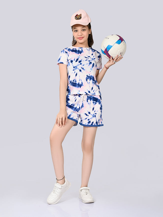 Tie Dye Printed Top with Shorts Set