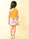 One Shoulder Top with Floral Printed Belted Skirt Set