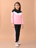 Girls Colorblocked Full Sleeve Sweatshirt With Striped Joggers