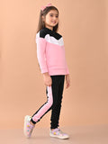 Girls Colorblocked Full Sleeve Sweatshirt With Striped Joggers