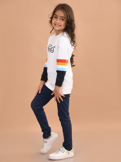 Graphic Text Printed Full Sleeves Sweatshirt with Legging Set