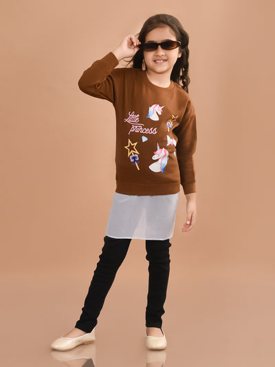 Unicorn Printed Full Sleeves Long Cardigan Sweater with Legging Set