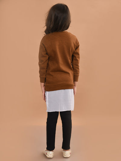 Unicorn Printed Full Sleeves Long Cardigan Sweater with Legging Set