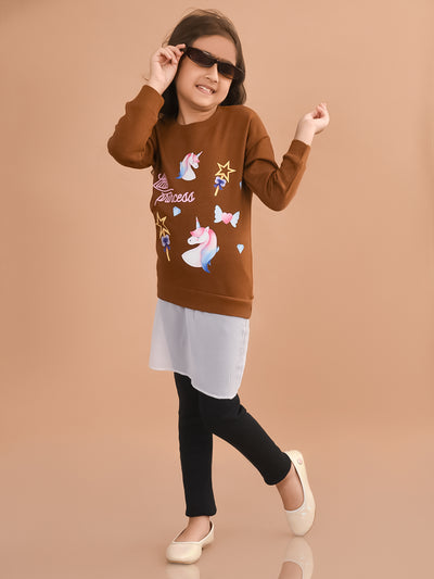 Unicorn Printed Full Sleeves Long Cardigan Sweater with Legging Set