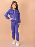 Girls Solid Blue Full Sleeves Sweatshirt With Joggers