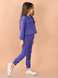 Girls Solid Blue Full Sleeves Sweatshirt With Joggers