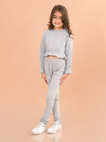 Solid Full Sleeves Crop Top with Legging Set