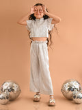 Shiny Smoking Neck Crop Top with Palazzo Pant Set