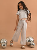 Shiny Smoking Neck Crop Top with Palazzo Pant Set