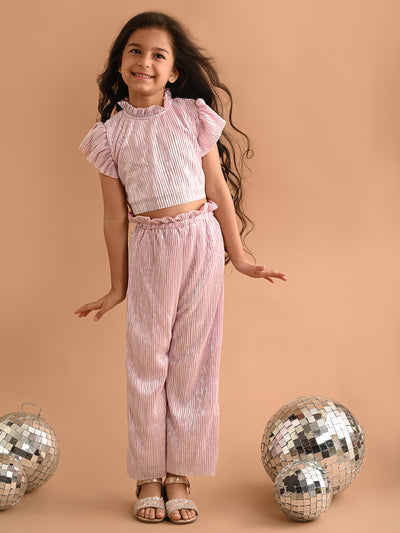 Shiny Smoking Neck Crop Top with Palazzo Pant Set