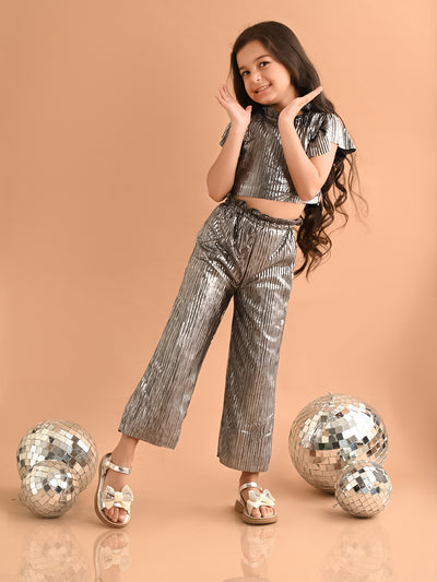 Shiny Smoking Neck Crop Top with Palazzo Pant Set