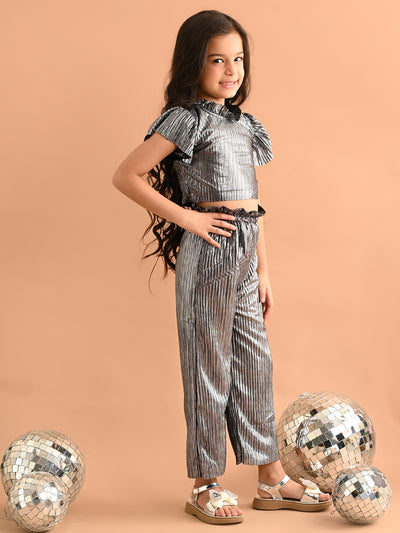 Shiny Smoking Neck Crop Top with Palazzo Pant Set