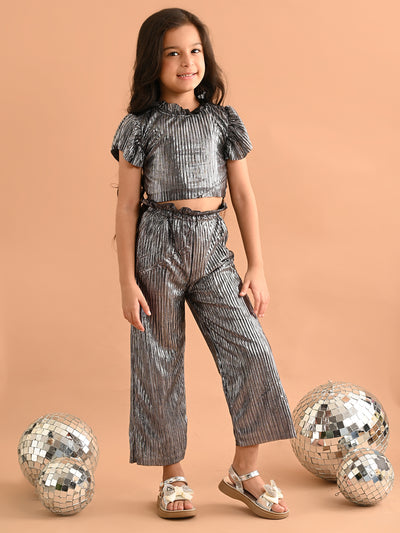 Shiny Smoking Neck Crop Top with Palazzo Pant Set