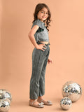 Shiny Smoking Neck Crop Top with Palazzo Pant Set