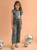 Shiny Smoking Neck Crop Top with Palazzo Pant Set