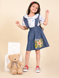 Funky Printed Top with Applique Denim Dungaree Skirt