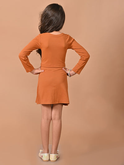 Solid Full Sleeves Crop Top with A-line Skirt Set