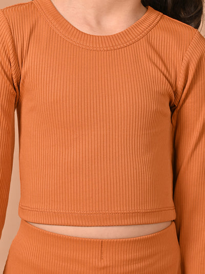 Solid Full Sleeves Crop Top with A-line Skirt Set