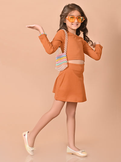 Solid Full Sleeves Crop Top with A-line Skirt Set