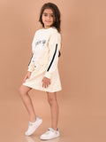 Text Printed Full Sleeves Drawstring Splendid Dress