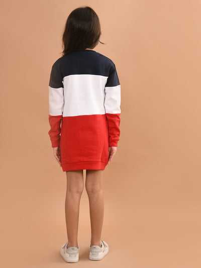 Colorblocked Full Sleeves Knee Length Shift Dress