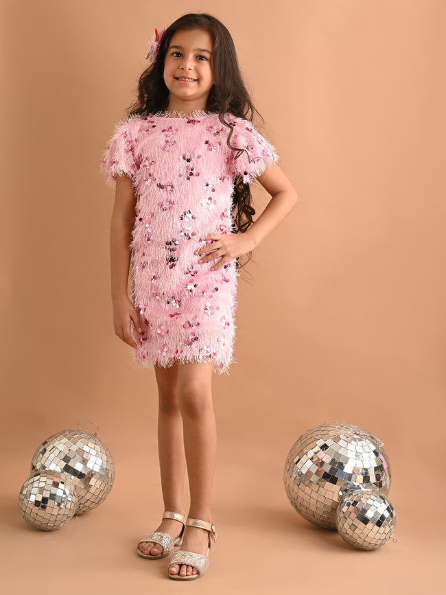 Sequin Embellished Knee Length Sheath Party Dress