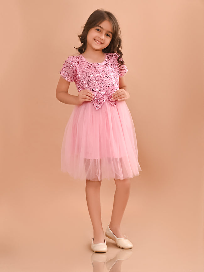Sequin Bow Detail Fit n Flare Partywear Dress
