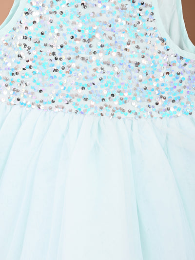 Sequin Embellished Knee Length Fit n Flare Net Dress