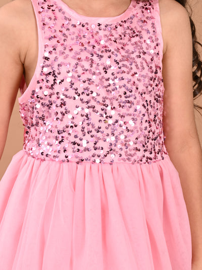 Sequin Embellished Knee Length Fit n Flare Net Dress