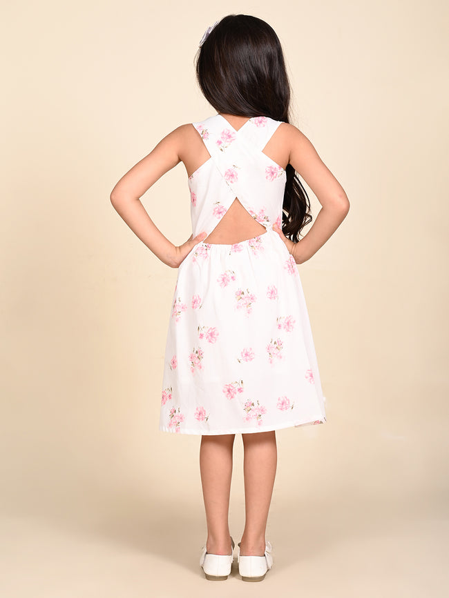 Floral Printed Sleeveless Criss Cross Back Fit n Flare Dress Lilpicks Floral Printed Sleeveless Criss Cross Back Fit n Flare Dress Lilpicks