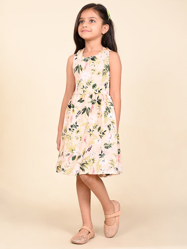 Floral Printed Sleeveless Criss Cross Back Fit n Flare Dress