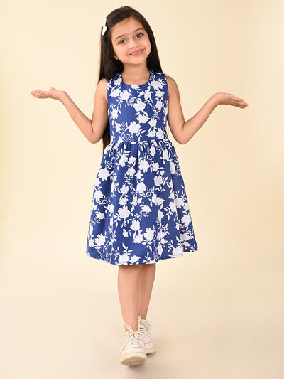 Floral Printed Sleeveless Criss Cross Back Fit n Flare Dress