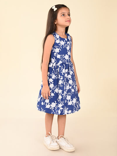 Floral Printed Sleeveless Criss Cross Back Fit n Flare Dress