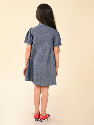 Solid Button Down Embroidered Pocket Shirt Dress