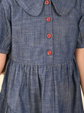 Solid Button Down Drop Waist Denim Dress