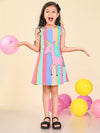 Unicorn Printed Multistripes Sleeveless A-line Dress