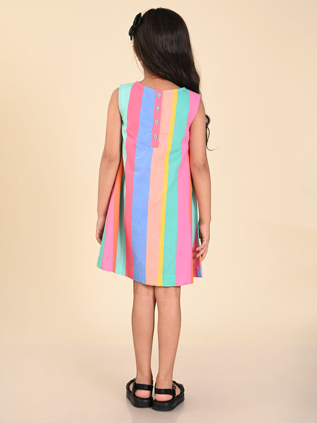 Unicorn Printed Multistripes Sleeveless A-line Dress