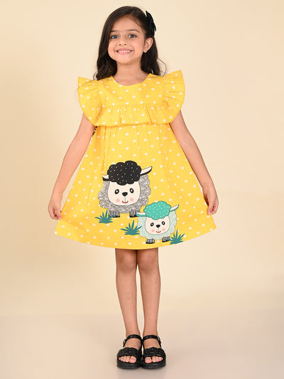 Sheep Printed Ruffle Fit  Flare Dress