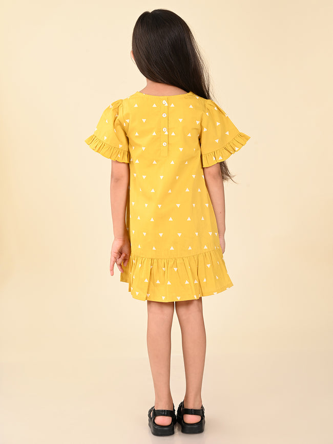 Bear Printed Knee Length Dropwaist Dress