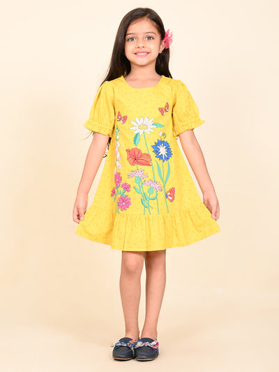 Floral Printed Knee Length Dropwaist Dress