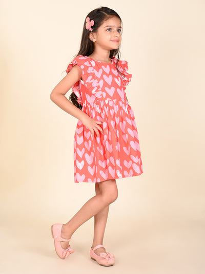 Heart Printed Sleeveless Ruffle Fit n Flare Dress