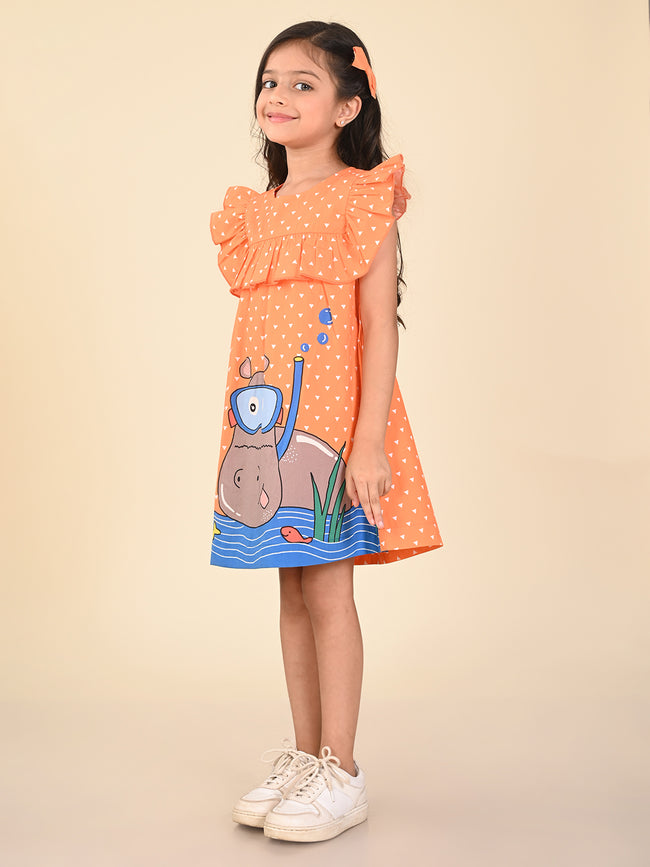 Hippo Printed Ruffle Fit  Flare Dress