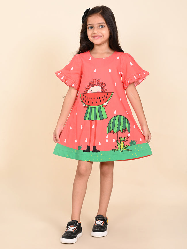 Watermelon Girl Printed Knee Length A-line Dress